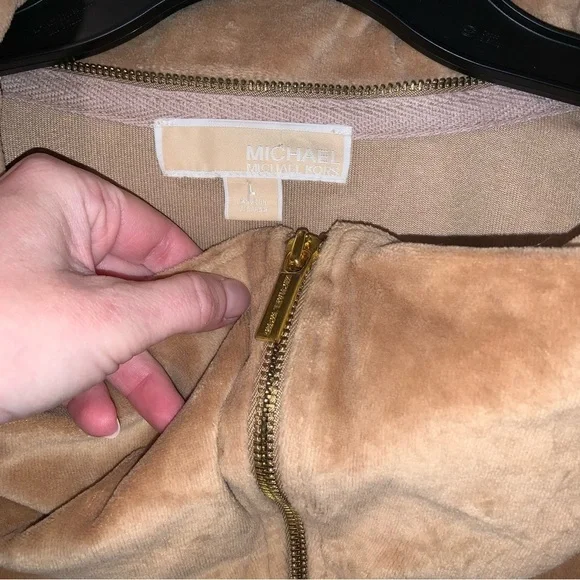 Michael Kors Women's Velour Jacket Brown Size L Casual Mid-Length - Picture 3 of 4